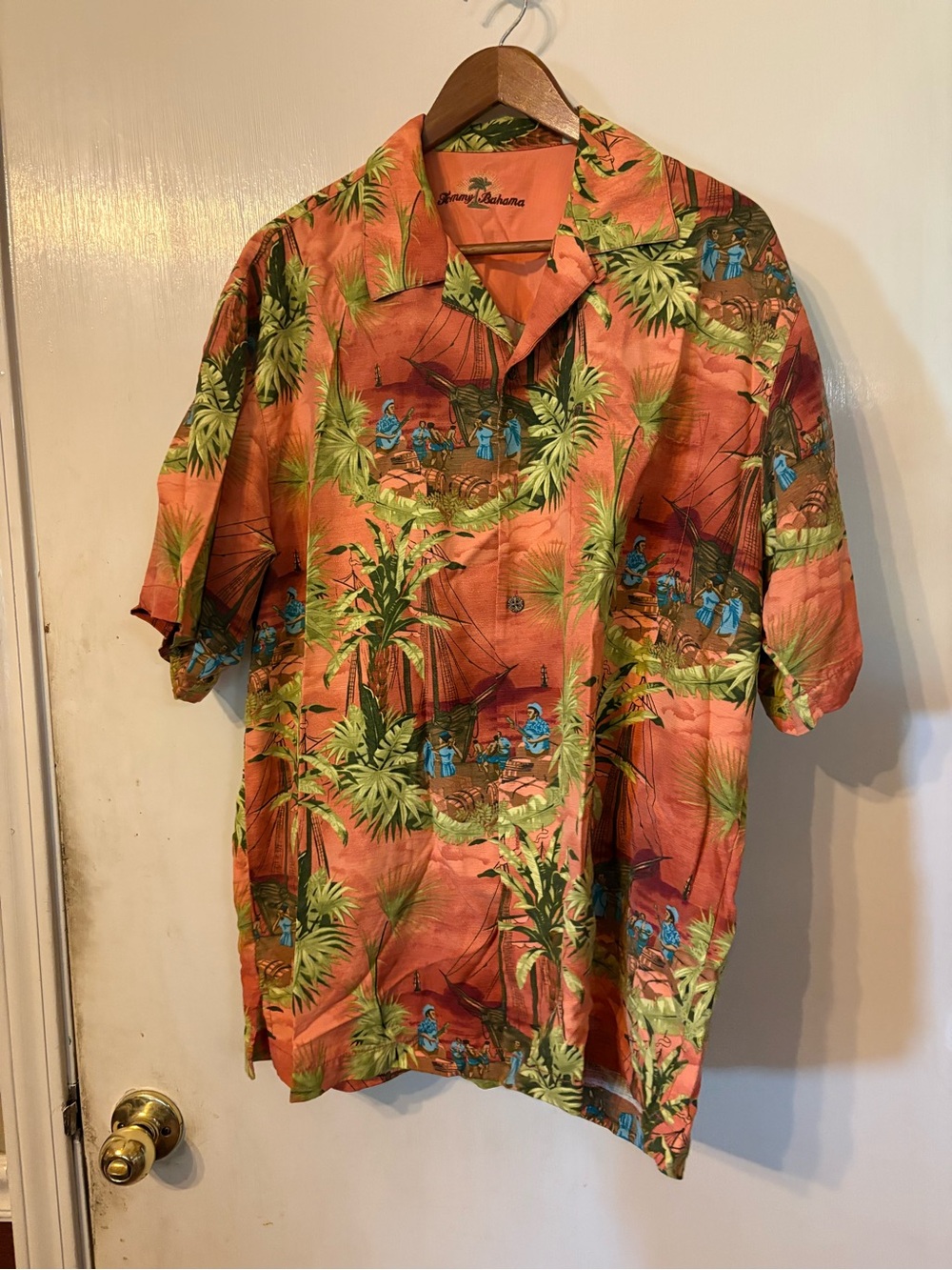 Men’s Tommy Bahama Tropical Print Camp Shirt - Coral size medium